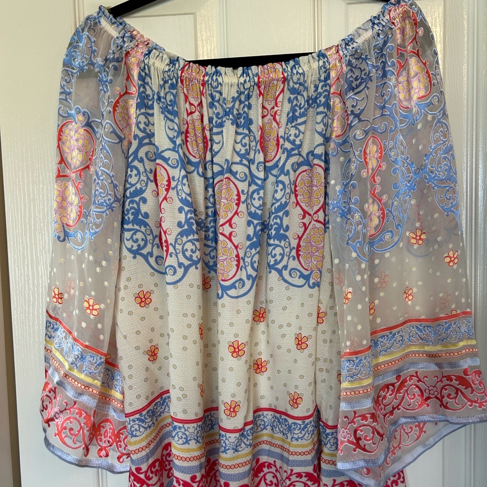 Colorful Bohemian Off the Shoulder Silk top